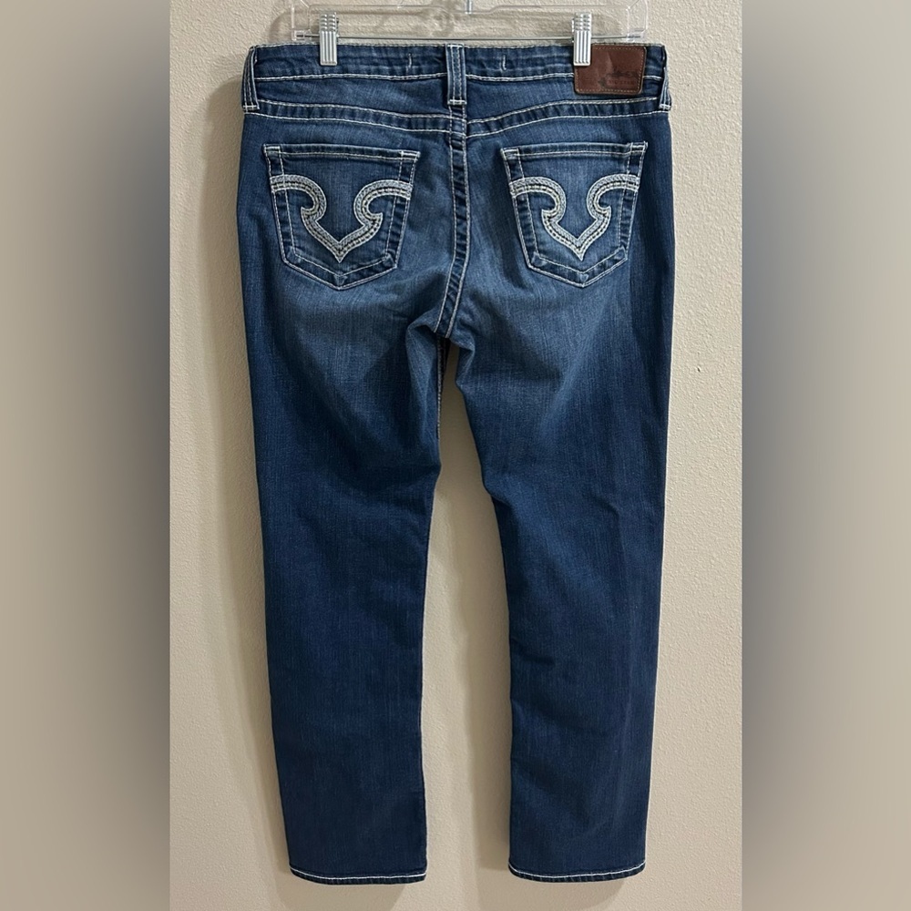 Big Star Nina Jeans Size 32R Mid Rise Straight Leg Medium Wash Embroidered Denim